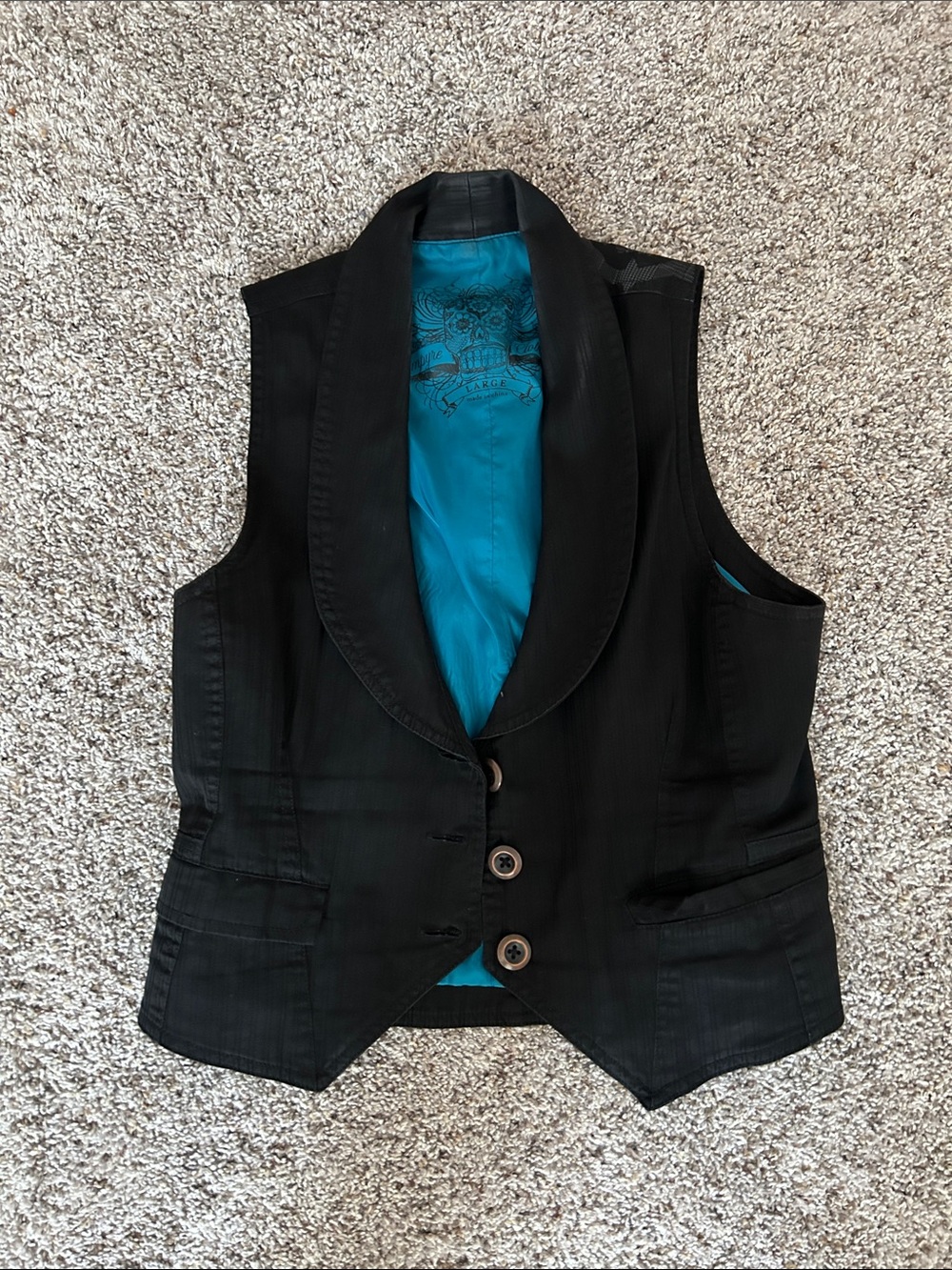 Y2K Empyre Clothing bf Womens Black Tailored Vest with Teal Lining